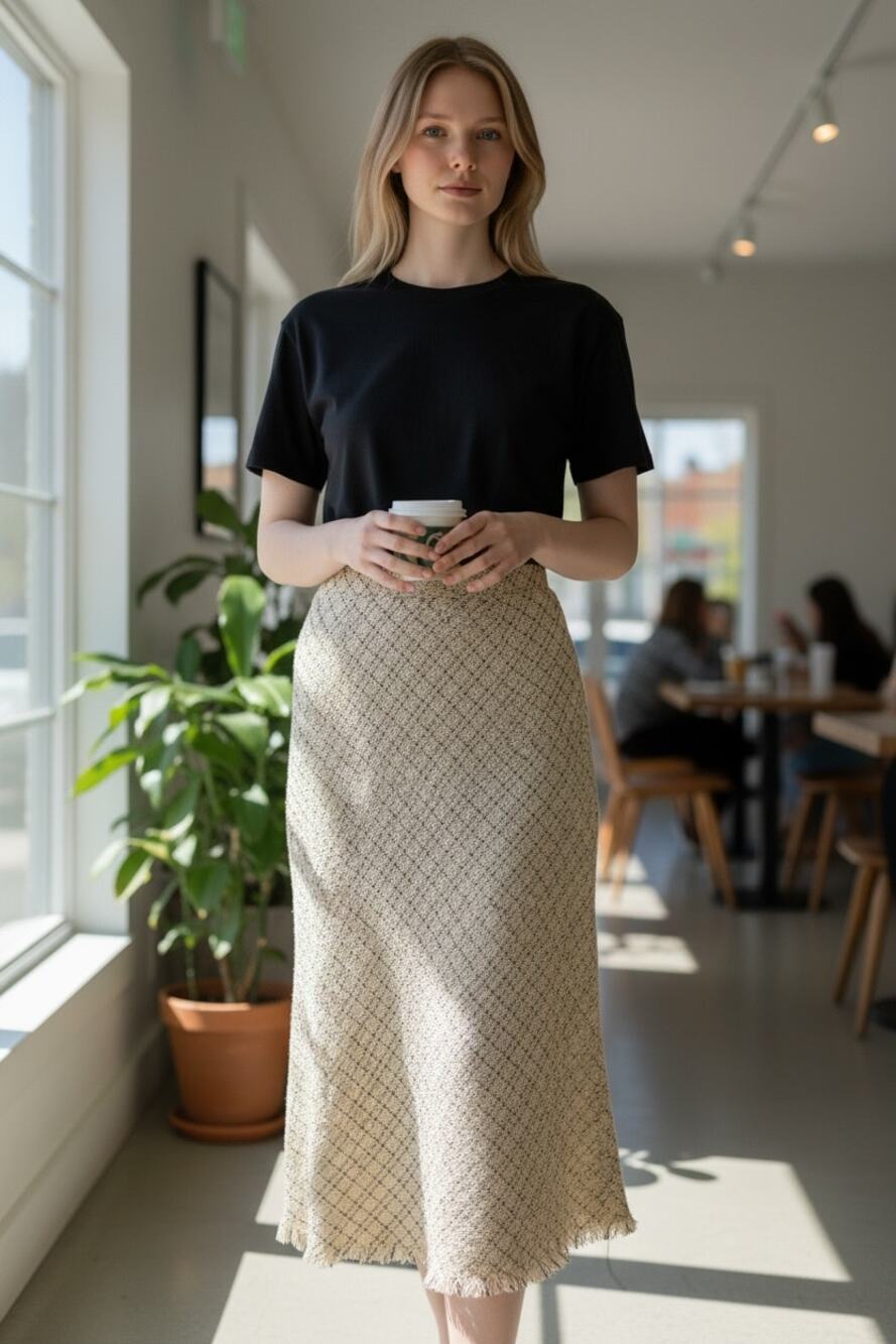 NWT FATE Tweed Midi Skirt Sz M  Raw hem